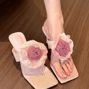 Blooming Roses Square-Toe Flower Sandals for Women - New Summer 2025 High Heels, Floral Design, Trendy Fashion Footwear
