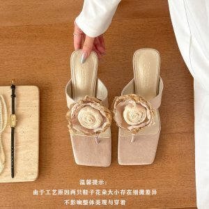 Blooming Roses Square-Toe Flower Sandals for Women - New Summer 2025 High Heels, Floral Design, Trendy Fashion Footwear