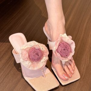 Blooming Roses Square-Toe Flower Sandals for Women - New Summer 2025 High Heels, Floral Design, Trendy Fashion Footwear