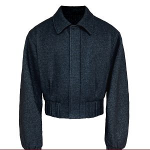 Blue Algae Wool Jacket - 70% Loop Wool, Pleated Waist, Curved Sleeve, Chic Outerwear, Perfect for Fall, Stylish Layering