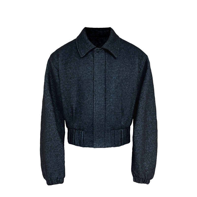 Blue Algae Wool Jacket - 70% Loop Wool, Pleated Waist, Curved Sleeve, Chic Outerwear, Perfect for Fall, Stylish Layering
