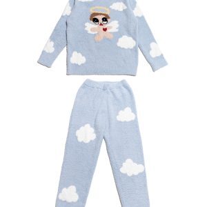 Blue Little Angel Pajama Set - Soft Warm Loungewear for Cozy Nights, Cute Fufu Style for Relaxation and Comfort