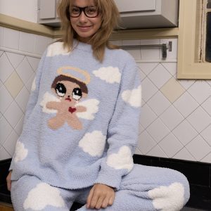Blue Little Angel Pajama Set - Soft Warm Loungewear for Cozy Nights, Cute Fufu Style for Relaxation and Comfort