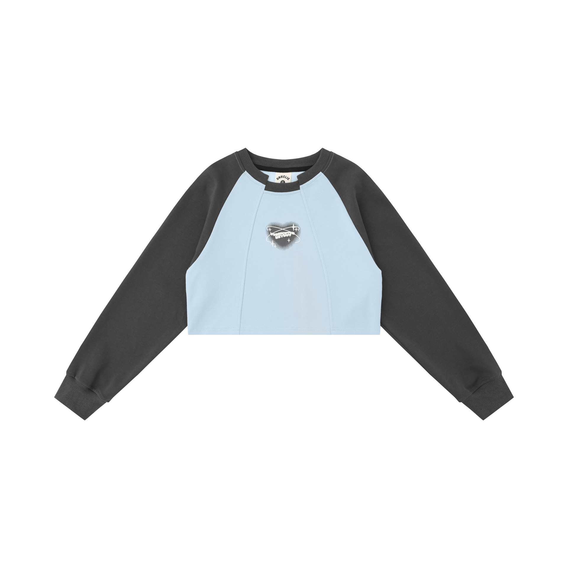 Blue Patchwork Short Sweatshirt for Women - Retro Niche Jazz Dance Top, Autumn & Winter Fashion, Small Size, Y2K Style