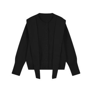Blue Round Neck Long Sleeve Knitted Cardigan Set for Women - Autumn Winter Loose Slimming Sweater Top in Cozy Lazy Style