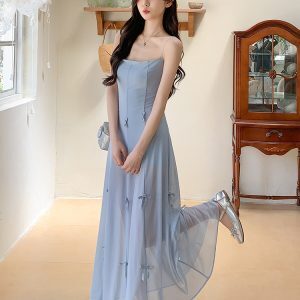 Blue Spaghetti Strap Summer Dress for Women - Relaxed Vacation Maxi Dress, Effortless Style for 2025