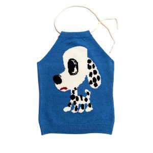 Blue Spotted Dog Neck Hanging Knitted Backless Tank Top - 2024 Autumn/Winter Fashion, Y2K Style