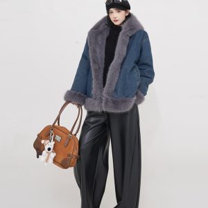Blue Thickened Fluffy Reversible Denim Jacket for Women - Winter Korean Style Loose Hooded Warm Top