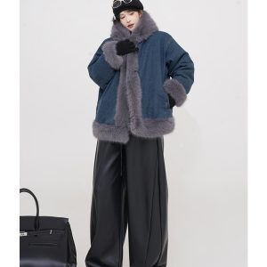 Blue Thickened Fluffy Reversible Denim Jacket for Women - Winter Korean Style Loose Hooded Warm Top