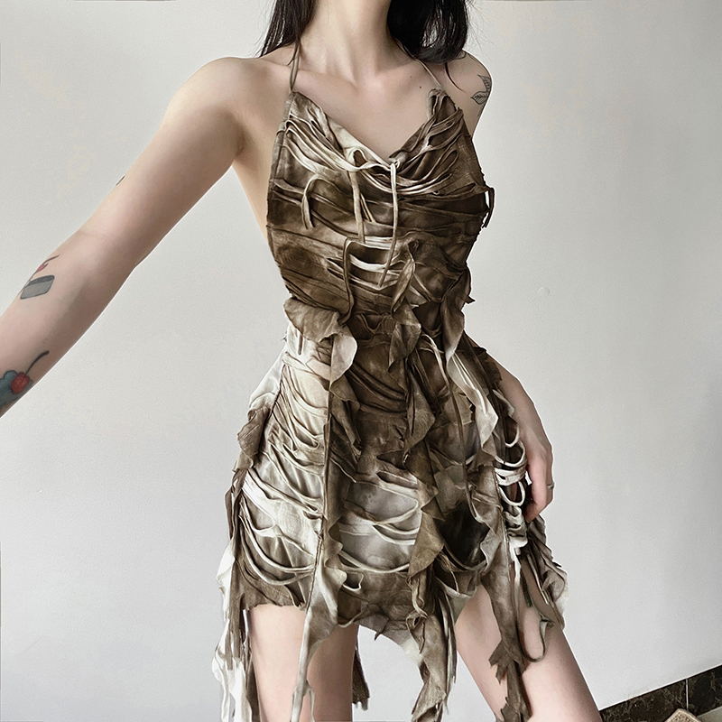 Bohemian Tattered Layered Strappy Backless Top with Hanging Straps - Perfect for 90s Style and Y2K Fashion Lovers