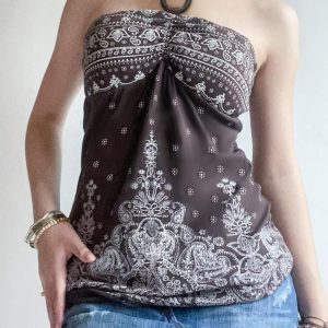 Bohemian Vintage Printed Beaded Neck Halter Top Women's Off-Shoulder Ruffled Camisole - Y2K Festival Style
