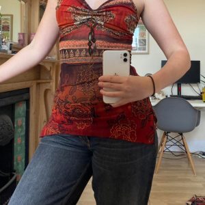 Bohemian Vintage Printed Beaded Vest for Women - Fashionable Color-Blocking Mesh Camisole, Versatile Y2K Style Top