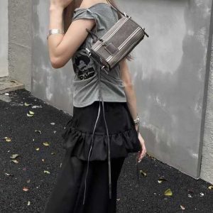 Boston Stripe Cylinder Bag - Influencer Style Handheld Underarm and Crossbody Bag for Trendy 2025 Fashion