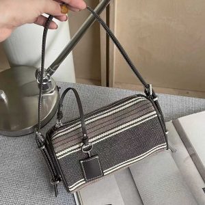 Boston Stripe Cylinder Bag - Influencer Style Handheld Underarm and Crossbody Bag for Trendy 2025 Fashion