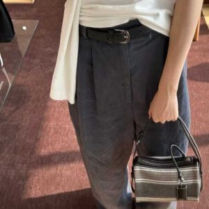Boston Stripe Cylinder Bag - Influencer Style Handheld Underarm and Crossbody Bag for Trendy 2025 Fashion