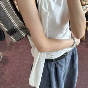 Boston Stripe Cylinder Bag - Influencer Style Handheld Underarm and Crossbody Bag for Trendy 2025 Fashion