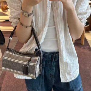 Boston Stripe Cylinder Bag - Influencer Style Handheld Underarm and Crossbody Bag for Trendy 2025 Fashion