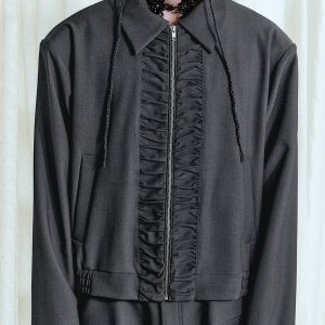 Boxy-Fit Court Jacket with Bimba Lining and YKK Zipper - Trendy 90s Inspired Outerwear