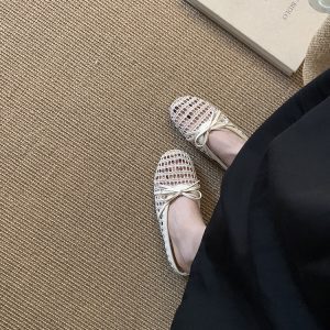 Breathable Hollow-Out Open-Toe Half Slippers for Women - Spring Summer Beach Sandals with French Bow Flats