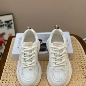 Breathable Mesh Dad Shoes for Women - Genuine Leather Lace-Up Sneakers, 2025 Summer Korean Style, Versatile & Comfortable