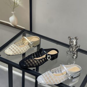 Breathable Mesh Mary Jane Closed-Toe Half Slippers for Women - Summer 2025 Low-Heeled Sandals for Skirts
