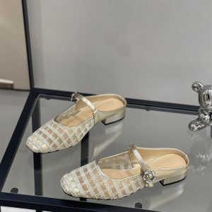 Breathable Mesh Mary Jane Closed-Toe Half Slippers for Women - Summer 2025 Low-Heeled Sandals for Skirts
