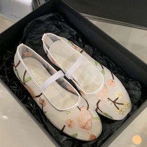 Breathable Mesh Mary Jane Shoes for Women - Golden Chinese-Style Bow Ballet Flats, Perfect for Early Spring Fashion