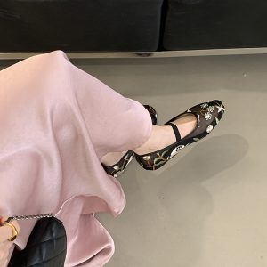 Breathable Mesh Mary Jane Shoes for Women - Golden Chinese-Style Bow Ballet Flats, Perfect for Early Spring Fashion