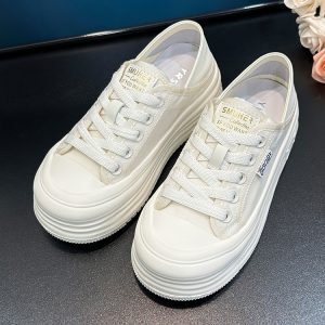 Breathable Mesh White Sneakers for Women - 2025 Summer Korean Style Yellow Thick-Soled Height-Increasing Casual Sports Shoes