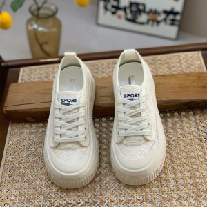 Breathable White Mesh Lace-Up Shoes for Women - Summer 2025 Thick-Soled Biscuit Style for Skirts and Casual Outfits