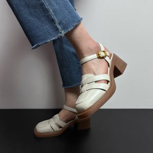 Brown Retro Square-Toe Chunky Heel Roman Sandals for Women - Backless Soft Sole Closed-Toe Summer Footwear 2023