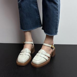 Brown Retro Square-Toe Chunky Heel Roman Sandals for Women - Backless Soft Sole Closed-Toe Summer Footwear 2023