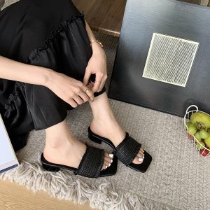 Brown Tassel Woven Slip-On Sandals for Women - Vintage Summer Style 2025, Perfect for Skirts and Casual Outfits