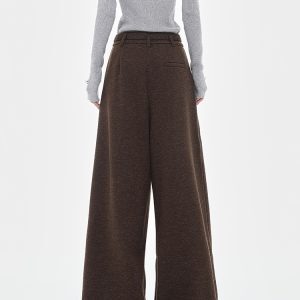 Brown Thick Woolen Wide-Leg Suit Pants for Women - Autumn/Winter Loose Draped Casual Trousers, Y2K Inspired Fashion