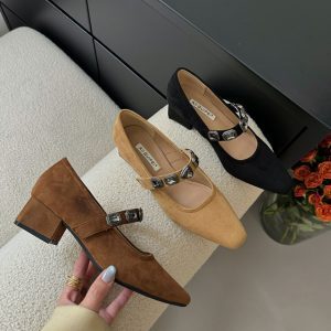 Brown Vintage Mary Jane High Heels with Chunky Heel and One-Strap Design, Stylish Shallow Mouth Flats for Spring 2025 Fashion