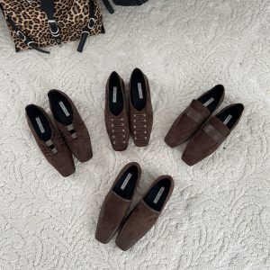 Brown Women's Loafers - Flat Square-Toe Retro Style, 2024 Autumn/Winter, High-End British Niche Fashion Footwear