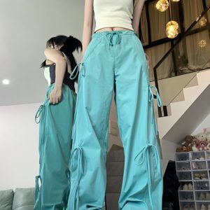 Butterfly Knot Strap Mint Mambo Cargo Pants for Women - Street Dance & Jazz Outfit, Perfect for Outings and Active Wear