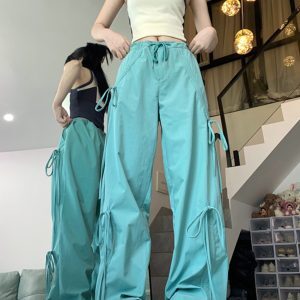 Butterfly Knot Strap Mint Mambo Cargo Pants for Women - Street Dance & Jazz Outfit, Perfect for Outings and Active Wear
