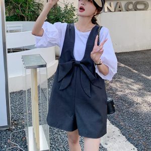 Butterfly Knot Suspenders Pants Set for Women - Trendy Summer 2025 Youthful Shorts Outfit