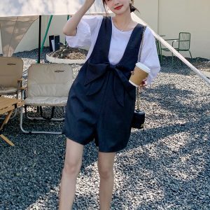 Butterfly Knot Suspenders Pants Set for Women - Trendy Summer 2025 Youthful Shorts Outfit