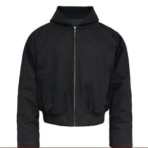 Canvas Ribbed Hooded Cotton Bomber Jacket in Snow-Like Pearl Finish - Stiff Silhouette for Trendy 90s Y2K Style