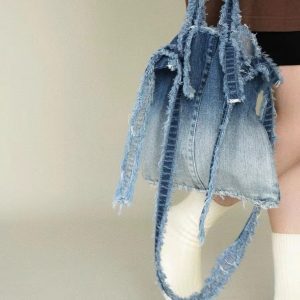 Casual Bohemian Denim Crossbody Tote Bag - 2024 Korean Style Shoulder Handbag for Niche Personalities