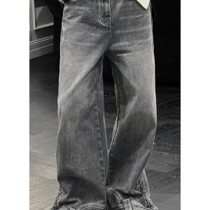 Casual Floor-Length Straight-Leg Jeans in Retro American Style with Dragon Dadao Design - Trendy Autumn Fashion