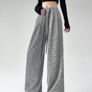 Casual Hip-Hop Wide-Leg Pants for Jazz Dance, Black and White Diagonal Striped Draped Loose Straight-Leg Trousers