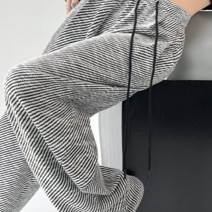Casual Hip-Hop Wide-Leg Pants for Jazz Dance, Black and White Diagonal Striped Draped Loose Straight-Leg Trousers
