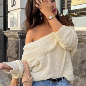 Casual Long Sleeve Knitted Top for Women - Loose Fit, Flip Collar, Hip-Covering, Autumn Style, Mid-Length Knitwear