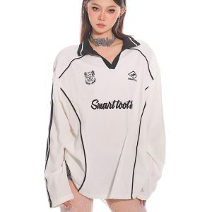 Casual Long Sleeve Polo Sweatshirt for Women - 2025 Early Spring American Street Style, Loose Fit, Sporty Top