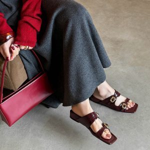 Casual Open-Toe Wedge Sandals for Women with Buckle - French Style Slip-On Footwear for Easy, Everyday Wear