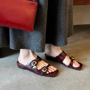 Casual Open-Toe Wedge Sandals for Women with Buckle - French Style Slip-On Footwear for Easy, Everyday Wear