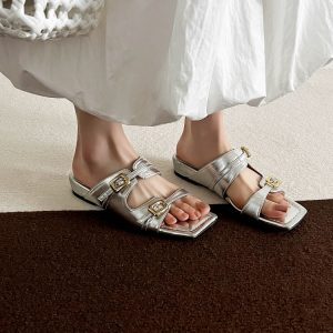 Casual Open-Toe Wedge Sandals for Women with Buckle - French Style Slip-On Footwear for Easy, Everyday Wear